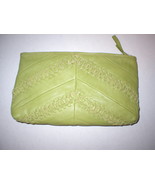 New Designer Charles David Green Leather Embroidered Clutch Handbag Logo... - £237.40 GBP