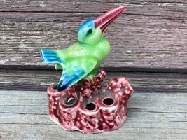 VTG Green / Blue Porcelain Long Beak BIRD Flower Frog Made in Japan - $19.75