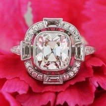 3 Ct Cushion Lab Created Diamond Edwardian Engagement Ring 14K White Gold Plated - £91.09 GBP