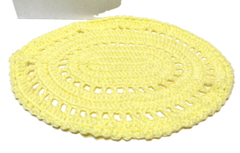 Vintage Handmade Crocheted Oval Table Centerpiece Placemat Yellow 18x14 in - $18.00