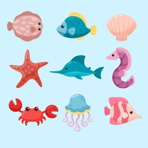 Hand Drawn Kawaii Sea Animals SVG Bundle, Cute Kawaii Sea Animals Clipart Bundle - £2.03 GBP