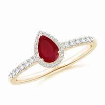 ANGARA Pear-Shaped Ruby Halo Engagement Ring for Women, Girls in 14K Solid Gold - £899.59 GBP