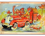 Comic People in Car Outhouse on Trailer On Our Way UNP Linen Postcard U3 - $2.92