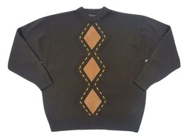 Jordan Craig Men&#39;s Dark Brown XL Knit Sweater Diamond Patch Crew Neck - £3.98 GBP