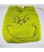 Dr Seuss Green Sherpa Embroidered Grinch Face Sweater Unisex Size XL Sle... - £23.30 GBP