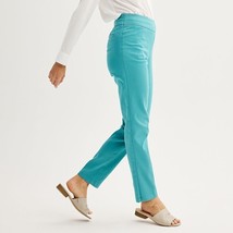 Croft Barrow Effortless Stretch Pants Women 6 Teal Slimming Straight Pul... - $24.62