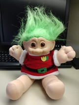 Plush Santa Troll Doll Vintage Russ Christmas Troll 12&quot; Green Hair Plast... - £39.95 GBP