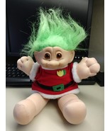 Plush Santa Troll Doll Vintage Russ Christmas Troll 12&quot; Green Hair Plast... - £39.95 GBP