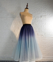 Frozen Blue Tulle Midi Skirt Outfit Women A-line Plus Size Sparkly Tulle Skirt image 7