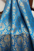 Indian Brocade fabric Blue and Gold Fabric Wedding Fabric, Abaya Fabric -NF508 - £5.98 GBP+