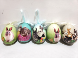 Easter Pastel Bunny Rabbit 3.5&quot; Tree Ornaments Home Decor Set of 5 - £17.13 GBP