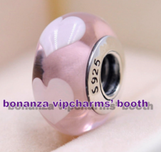 925 Sterling Silver Handmade Glass Pink Love Heart Murano Glass Charm Beads  - $4.20