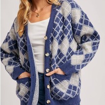 Argyle Button Down Pocket Cardigan Navy Small/Med - $48.51