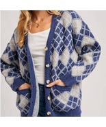 Argyle Button Down Pocket Cardigan Navy Small/Med - $889.60 MXN