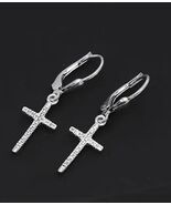 Cross Drop 1.29&quot; Sterling Silver  Earrings with inlaid Zirconia. New #AB... - $255.55 MXN
