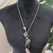 Lia Sophia Neptune Windsong Silvertone Necklace Genuine Abalone Glass Beads - £23.53 GBP