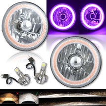 5-3/4 Purple COB Halo Angel Eye Crystal Clear 6k LED Headlamp Light Bulb Pair - £119.89 GBP