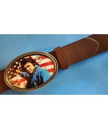 Johnny Cash Epoxy Belt Buckle USA FLAG &amp; Brown Bonded Leather Belt - NEW! - £21.65 GBP