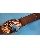 Johnny Cash Epoxy Belt Buckle USA FLAG &amp; Brown Bonded Leather Belt - NEW! - $27.72