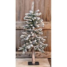 3ft - Heavy Snow Flocked Alpine Artificial Christmas Tree w/ Wood Trunk - Metal - £106.56 GBP