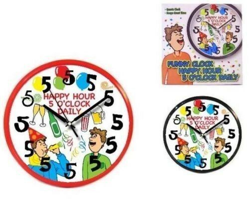 2 NEW HAPPY HOUR 5 DAILY PRANK WALL CLOCK joke gag clocks NEW NOVELTY WALL drink