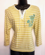 Caribbean Joe Striped T Shirt size Petite XL PXL Women&#39;s Knit Top Lace Neckline - £15.47 GBP