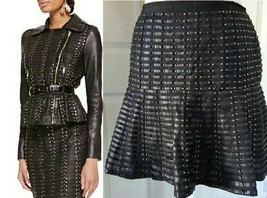 $6000 Oscar De La Renta Beautiful Black Leather Studded Runway Skirt 6 - £547.41 GBP