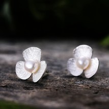 Lotus Fun Real 925 Sterling Silver Natural Pearl Earrings Fine Jewelry 18K Gold  - £21.15 GBP