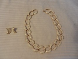 Vintage Signed Napier White Enamel Large Chain Choker Necklace Rare &amp; Earrings - £78.56 GBP