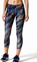 Nike power epic run crop leggings in Green/Blue/Coral Stripped - size XS - $43.56