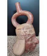 Vintage Moche Peruvian Pre Columbian Reproduction Clay Pottery Portrait ... - £117.68 GBP