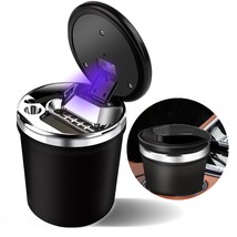 Car Ashtray with Lid Smell Proof,Smokeless Ashtray for Car with Carbon Fiber Pa - $25.73