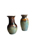 Pottery Vases Set of 2 Handmade 5&quot; tall Green Brown Rust 5&quot; tall Vintage... - $341.32 MXN