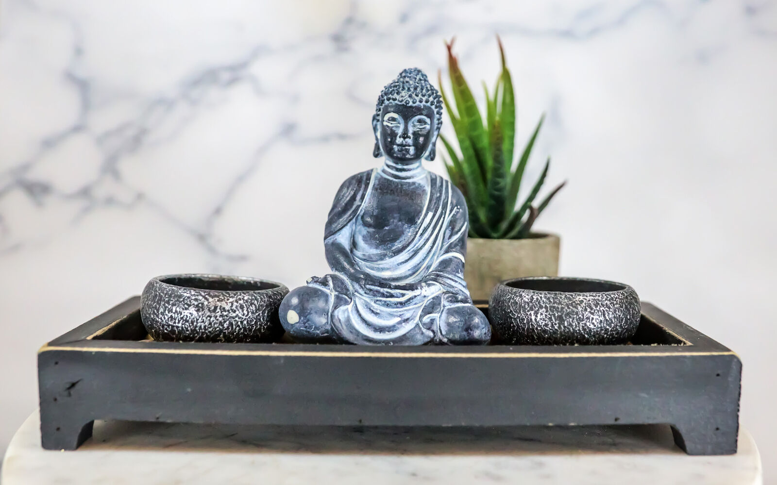 Meditating Gautama Buddha Zen Garden Kit With Pebbles And Candle Holder ... - $21.99