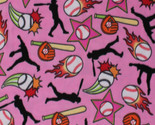 Baseballs Softball Bats Gloves Stars on Pink Sports Fleece Fabric Print ... - $6.97