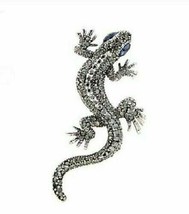 Vintage Look Silver Plated Lizard Brooch Suit Coat Gecko Broach Pin Collar L14 - £14.11 GBP