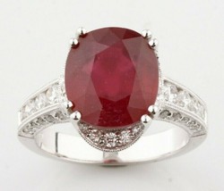 18k or Blanc Rubis Bague Solitaire W/Diamant Accents Et Milgrain Détail Sz 6.5 - £2,827.10 GBP