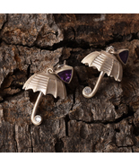 925 Sterling Silver Amethyst &amp; Cubic Zirconia Stones Studded Umbrella Ea... - £64.52 GBP