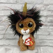 TY Beanie Boos 6&quot; RAMSEY Unicorn Lion Gold Horn Stuffed Animal Plush Heart Tags - £9.42 GBP