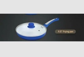 Shineuri ~ 9.5&quot; Fry Pan ~ Royal Blue ~ Aluminum ~ Non Stick Frying Pan ~ W/Lid - £29.55 GBP