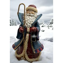 Vintage Santa Claus Figurine with Shepherds Staff and Lantern Folk Art Christmas - $24.47