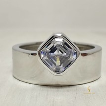 Asscher Cut 1.00CT Moissanite Ring, Signet Bezel Set Engagement Ring, Simple Ann - £163.78 GBP
