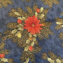 Christmas X Citement Sandy Gervais Moda  Fabric Material 42 X 36 Poinsettia Blue - £6.87 GBP