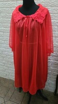 Vintage Sears Nylon Chiffon Extravagant Red Sweeping Lingerie Night Gown Sz M - £19.41 GBP