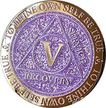 5 Year AA Medallion Reflex Lavender Purple Glitter Gold Plated Chip - $16.82