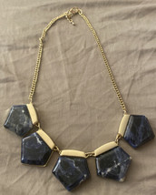 Necklace 14” To 16” Large Heavy Sodalite Blue Stones Crystal On Gold Chain - $17.77