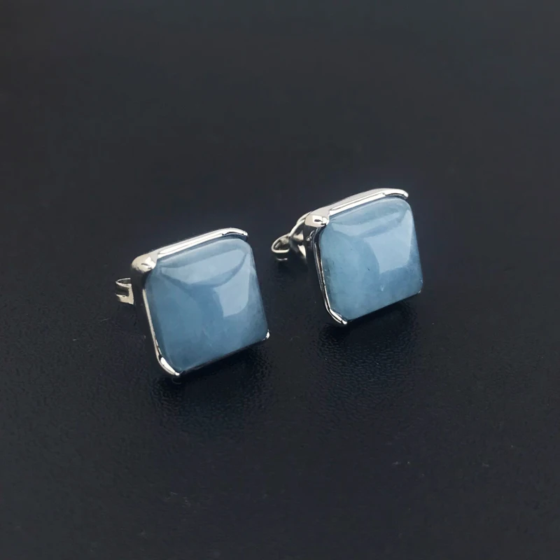 100% Natural Aquamarine Earring Sterling 925 Silver Beryl Gemstone Square 10for  - £46.16 GBP
