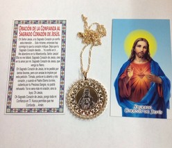 18k Gold Plated Sacred Heart of Jesus Christ Medal Catholic Pendant Necklace 20&quot; - £9.38 GBP