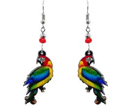 Macaw Parrot Animal Graphic Dangle Earrings - Womens Fashion Handmade Jewelry Tr - £11.83 GBP
