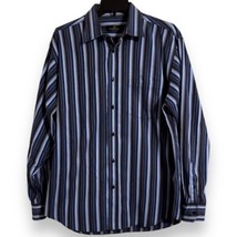 Bugatchi Uomo Shirt Men Size Large Blue White Stripe Button Down Long Sleeve - £14.59 GBP